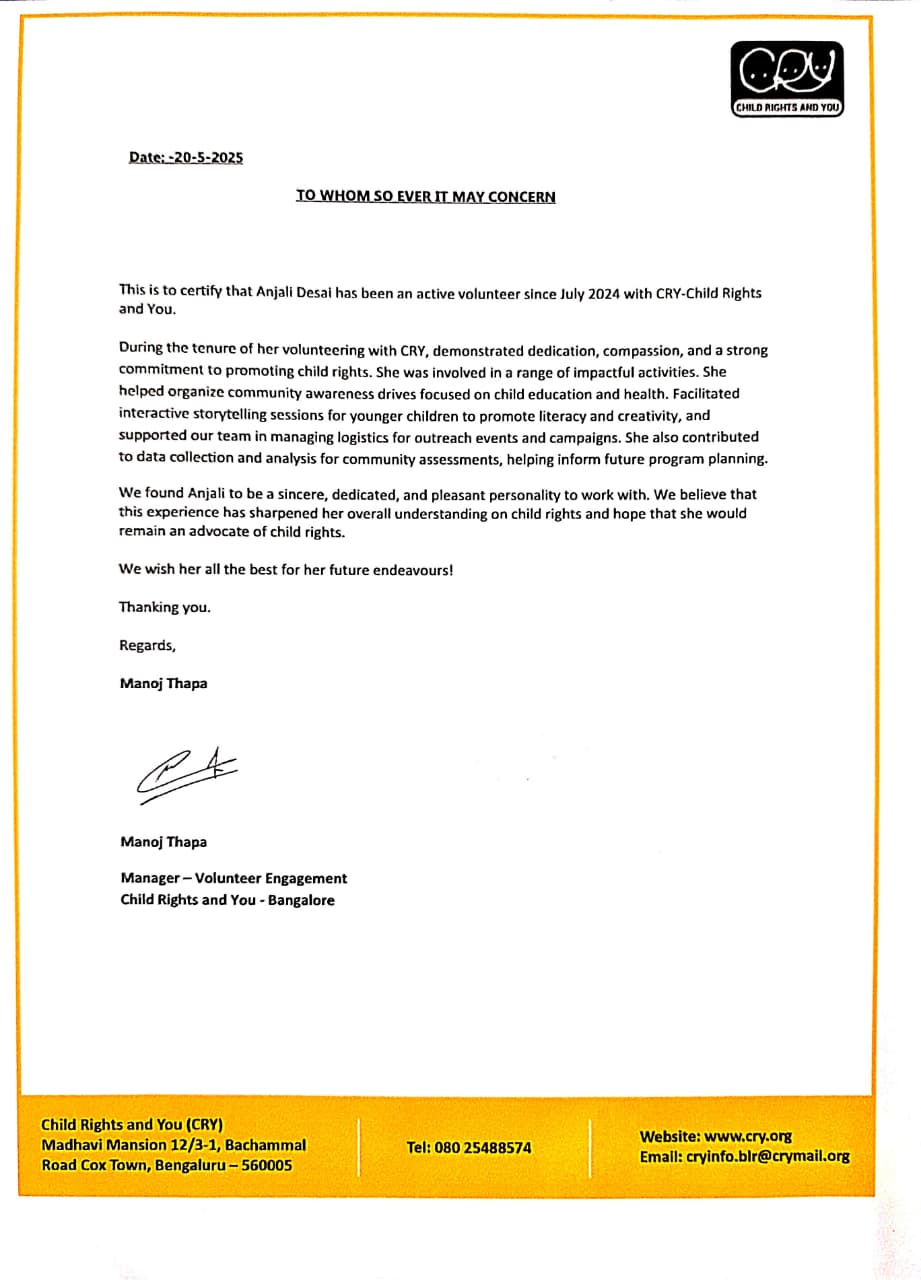 CRY Foundation Volunteer Recognition