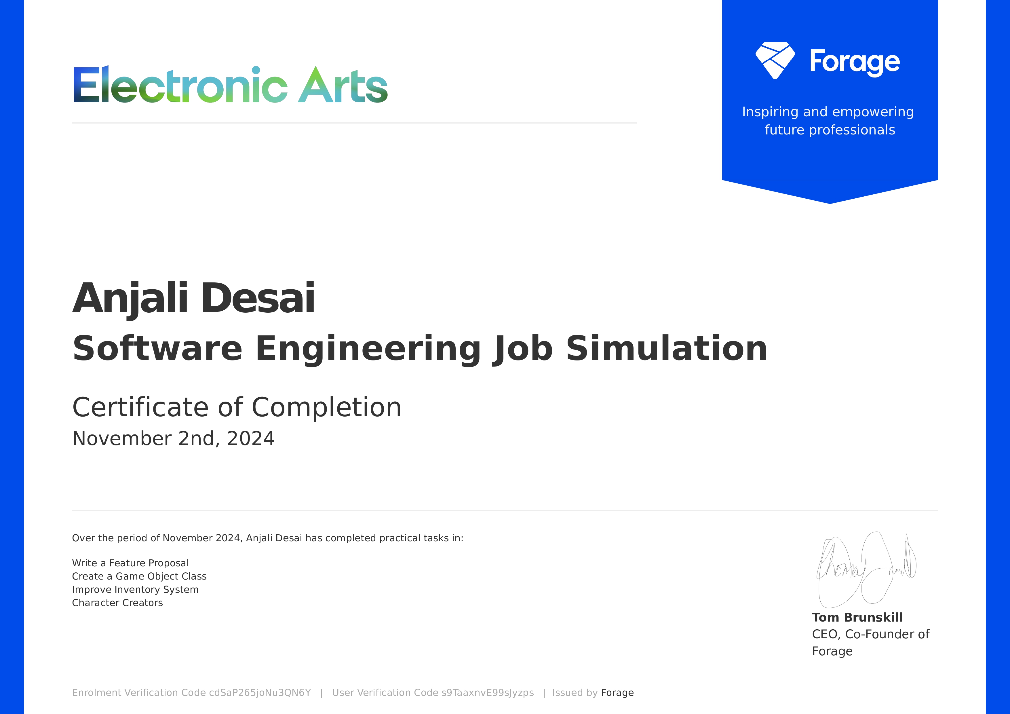 EA Software Engineering Job Simulation