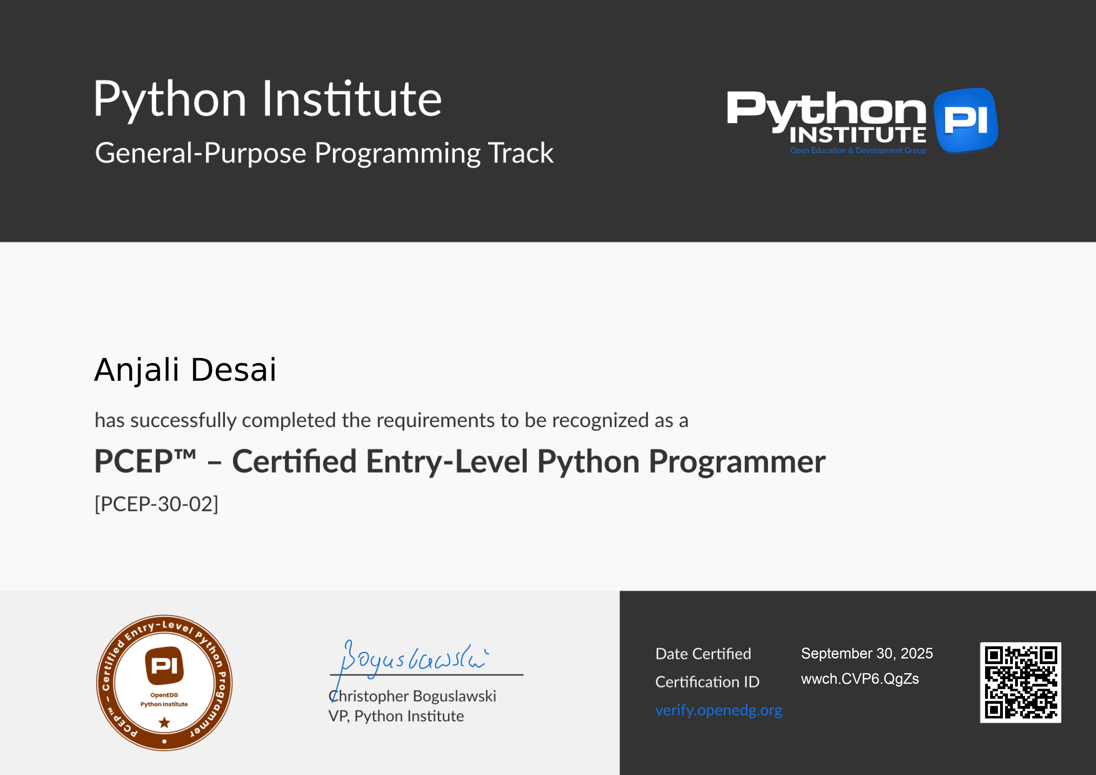 Python Certified Entry-Level Programmer (PCEP)